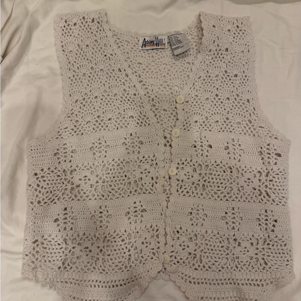 Cottage core Cream Crochet Vest